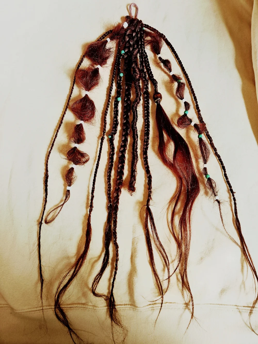 Braided Red Maroon Hairpiece with Bead Accents